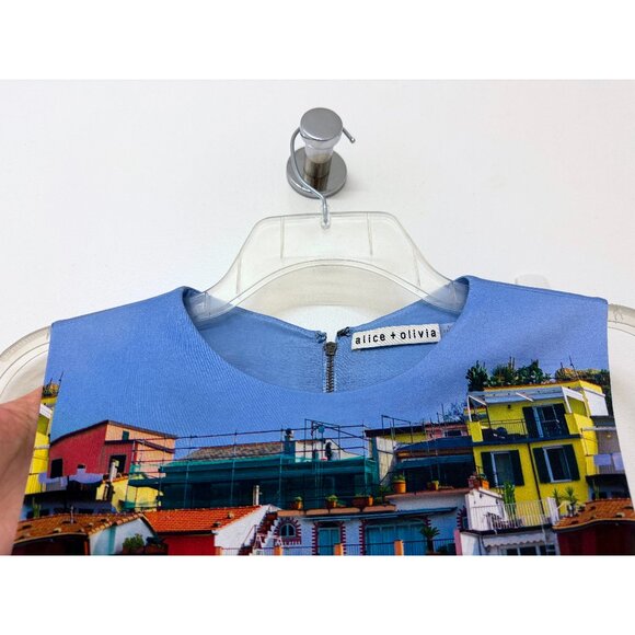 Alice + Olivia Clyde Shift Mini Dress Italian Landscape Rainbow Buildings 8 - Picture 4 of 15